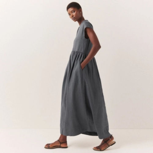 Linen V-Neck Maxi Dress,...