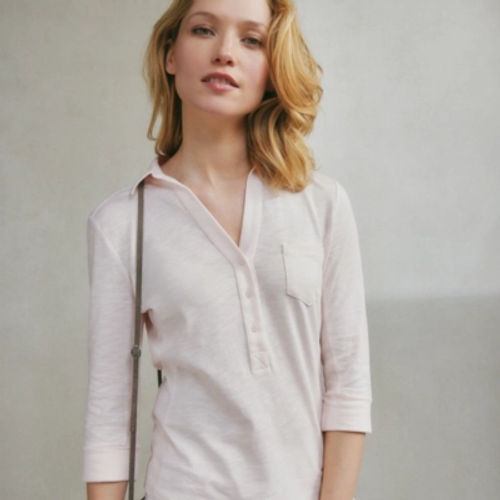 The White Company Organic Cotton Slub Rib Jersey Shirt, Chalk Pink, Size: 18