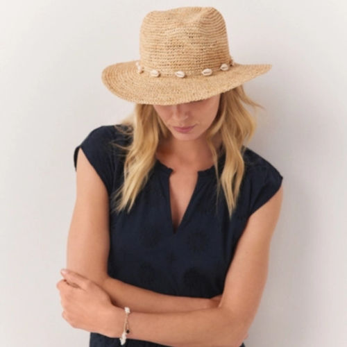 Raffia Shell Fedora Hat,...