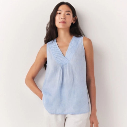 Sleeveless Linen Pintuck Top,...