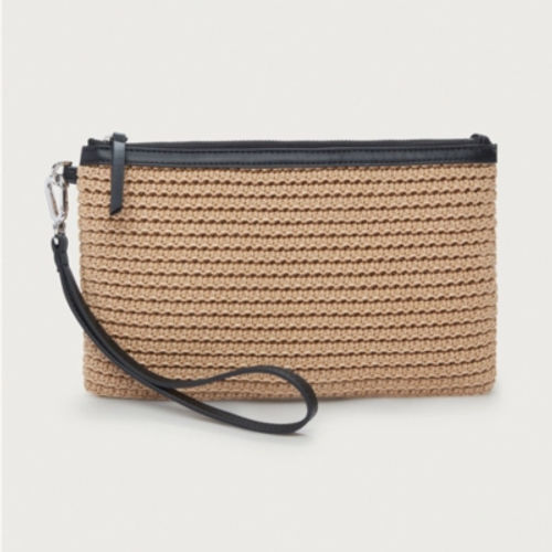 Woven Leather Trim Clutch...