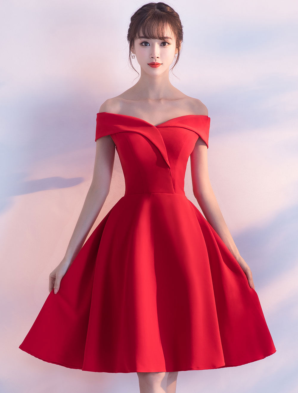 Red knee length prom dress outlet