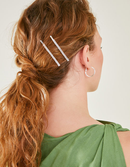 Accessorize Women's Silver Set of Two Sparkle Diamante Hair Slides, Size: 7cm