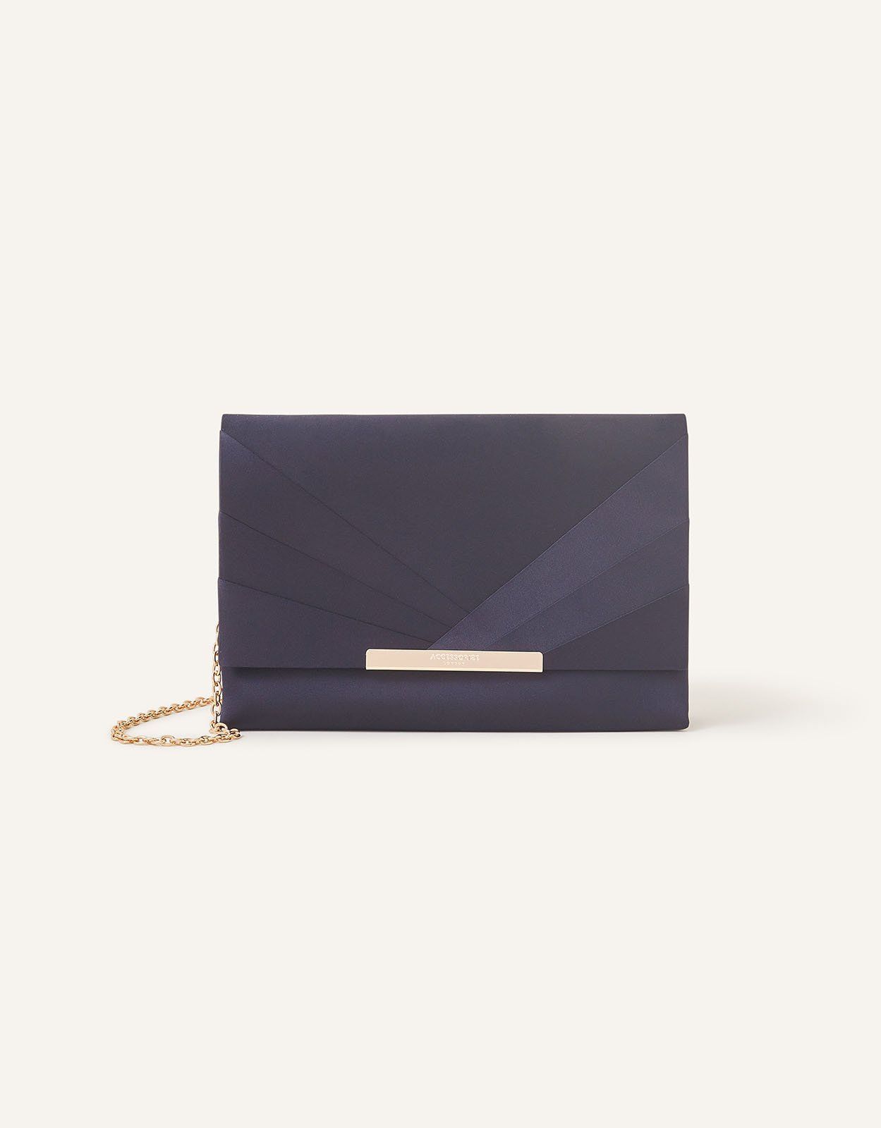 Navy blue top satin clutch bag