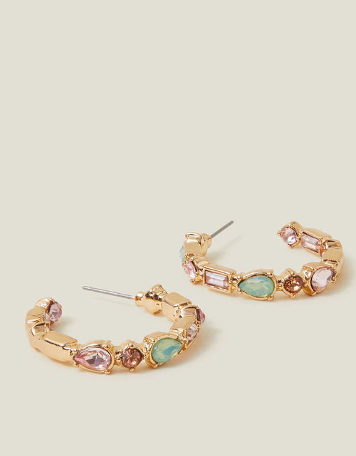 Accessorize Women's Gold Eclectic Stone Hoop Earrings