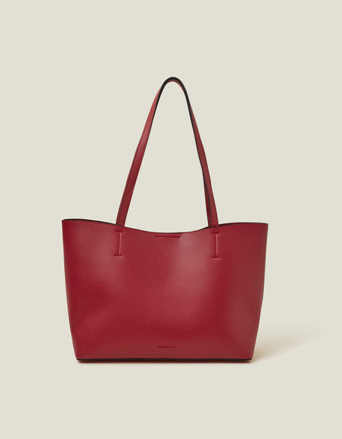 Red Faux Leather Tote Bag,...