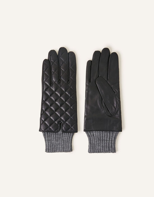 Accessorize Black Quilted Leather Gloves