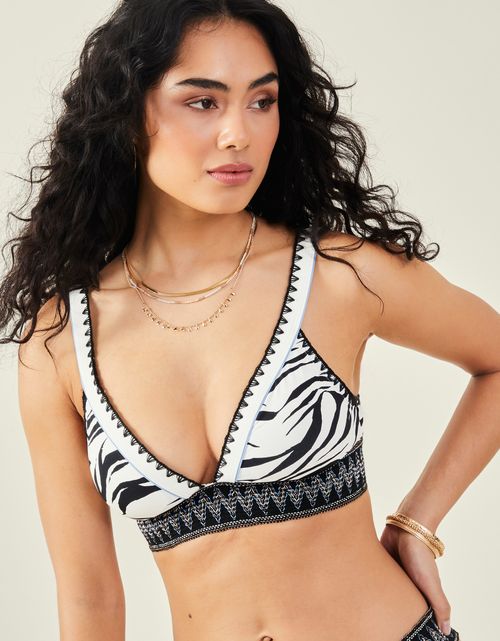Accessorize Women's Tiger Print Bikini Top Ivory, Size: 20