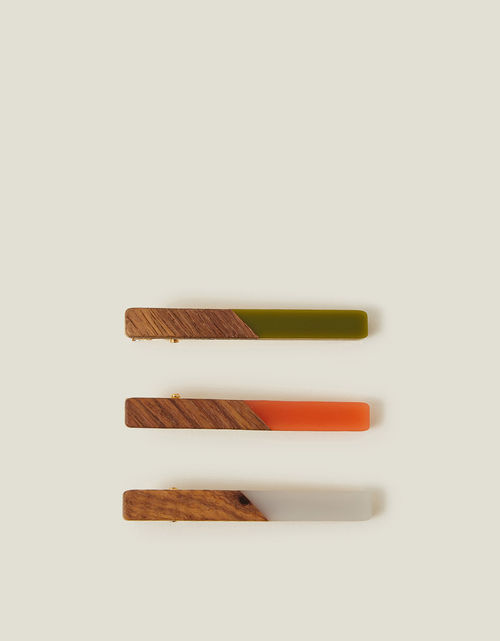 Accessorize Women's Brown/Green/Orange 3-Pack Wooden Resin Hair Clips