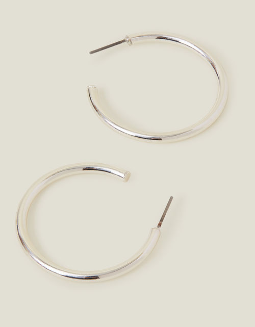 Accessorize Women's Medium Tube Hoops Silver