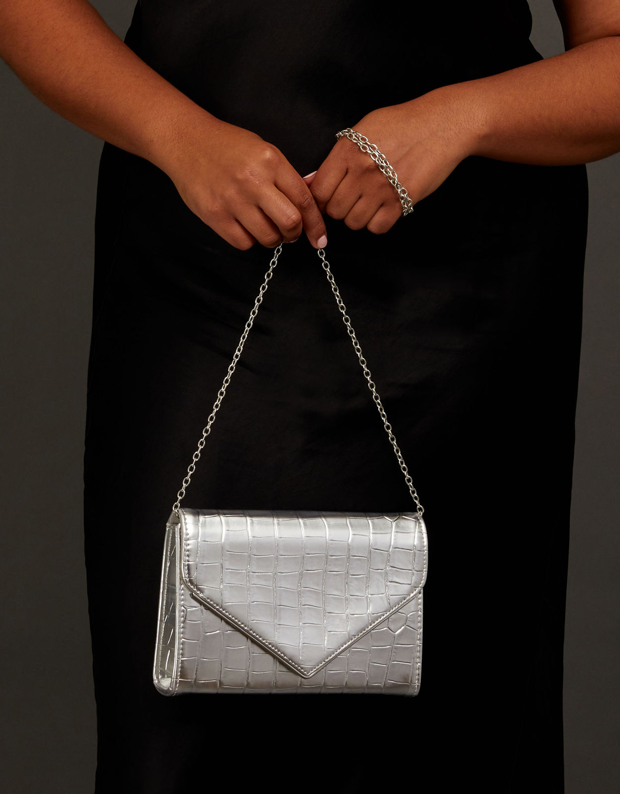 Accessorize Womens Silver Milly Croc Clutch Bag Size 15x21cm