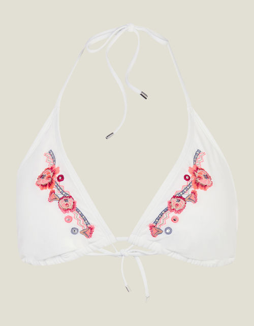Accessorize Women's Floral Embroidered Bikini Top White, Size: 10