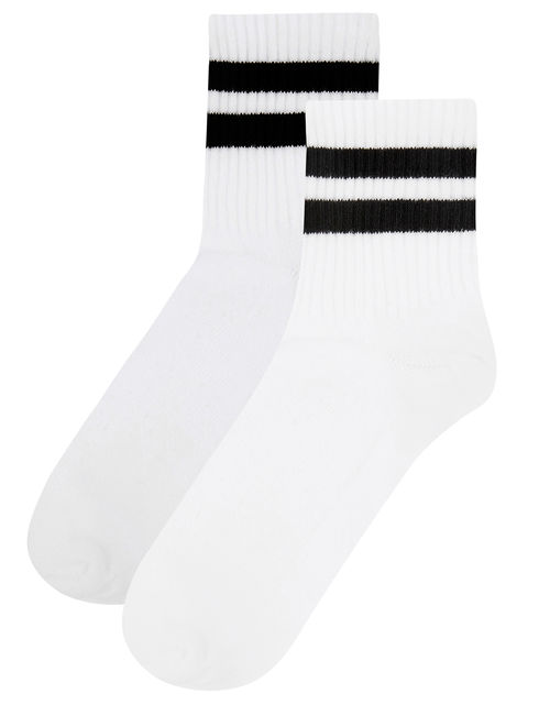 Accessorize Women's White and Black Cotton Sport Stripe Varsity Ankle Socks