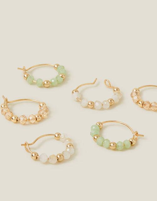 Accessorize Women's Gold/Light Green 3-Pack Mini Facet Bead Hoop Earrings