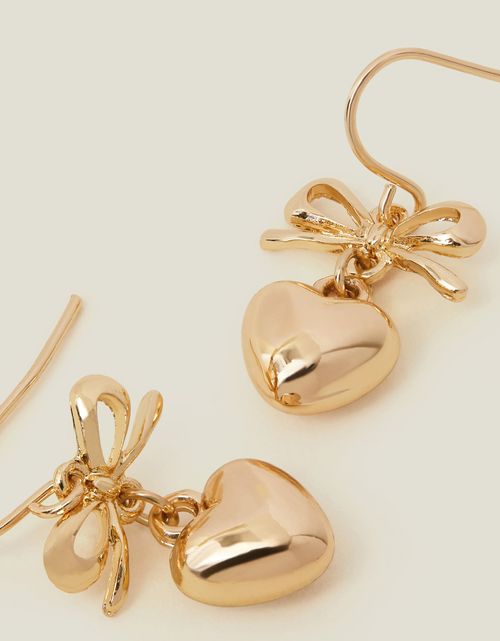 Gold Heart Bow Drop Earrings,...