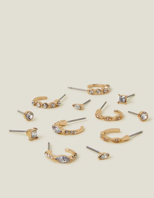 Accessorize Women's Gold Hoop and Stud Earrings 6 Pack, Size: 1cm
