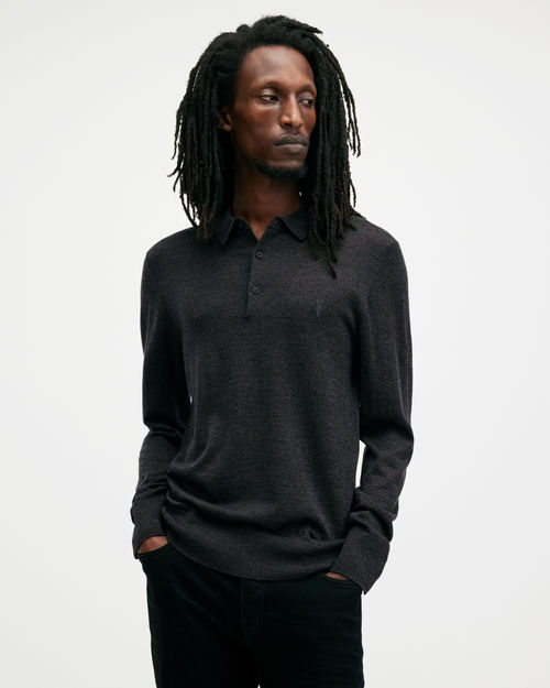 AllSaints Mode Merino Long Sleeve Polo Shirt