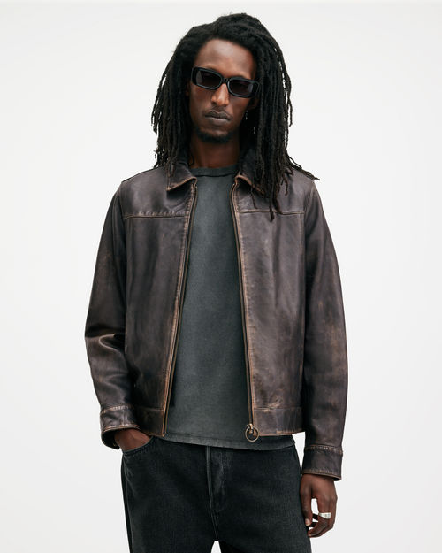Allsaints Alkan Zip Up Two Tone Leather Jacket