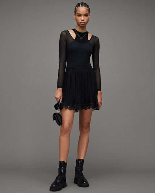 Gia Asymmetrical Ribbed Midi Dress Black