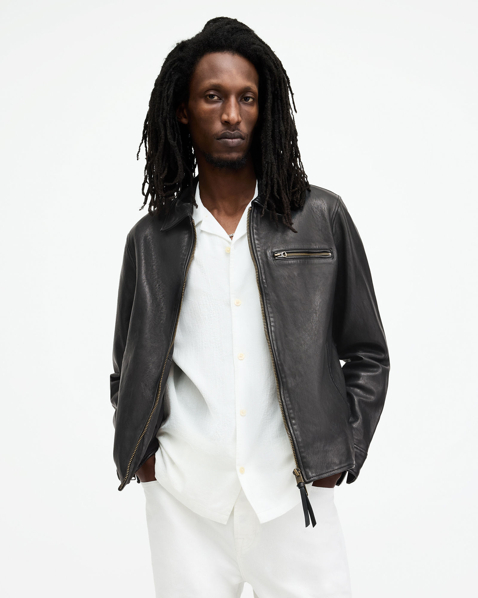 AllSaints Whilby Zip Up Lightweight Leather Jacket | £279.30 | One 