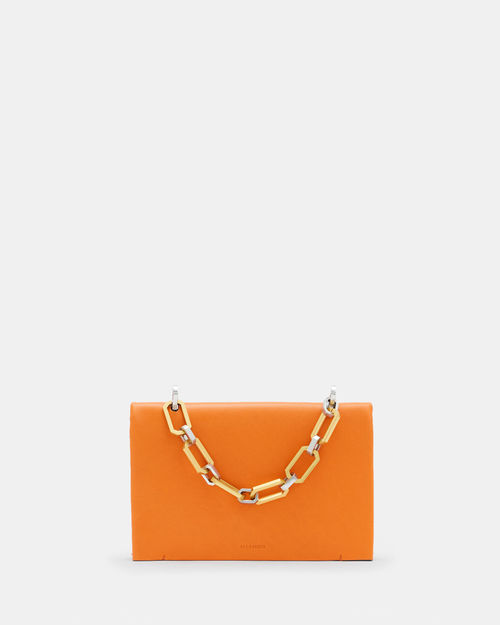 AllSaints Yua Leather Removable Chain Clutch Bag