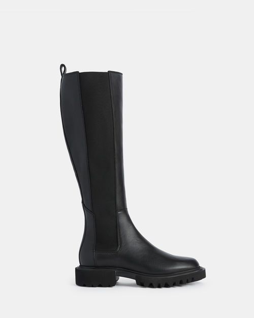 Allsaints Maeve Knee High Slip on Leather Boots