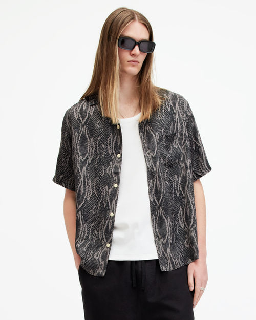 AllSaints Boomslang Snake Print Relaxed Fit Shirt