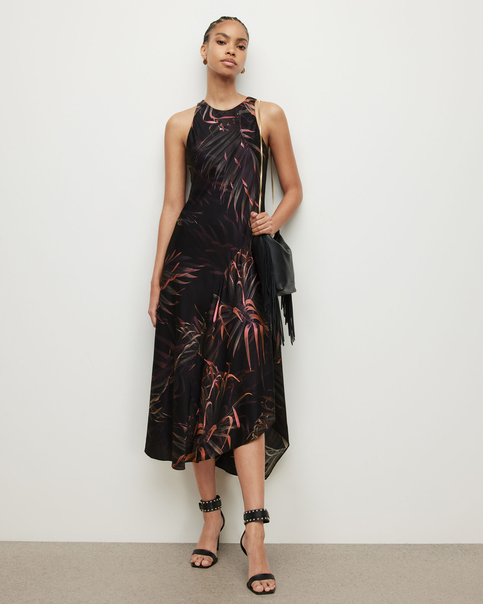 AllSaints Womens Kota Silk Blend Evolution Dress, Black Multi