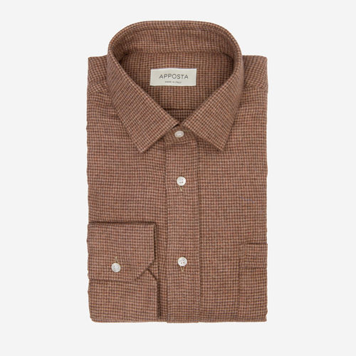 Hemd hahnentrittmuster braun flanell twill doppelt gezwirnt, kragenform modernisierter spitzkragen mit kurzen spitzen