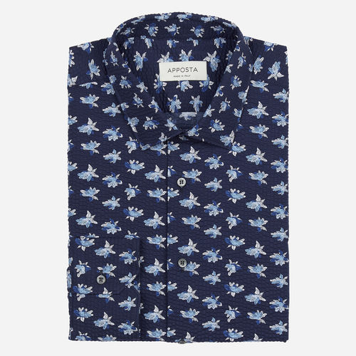 Hemd blumenmuster marineblau baumwolle seersucker, kragenform modernisierter spitzkragen mit kurzen spitzen
