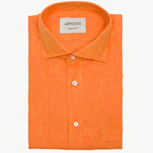 Hemd einfarbig orange leinen zefir, kragenform modernisierter spreizkragen mit kurzen spitzen