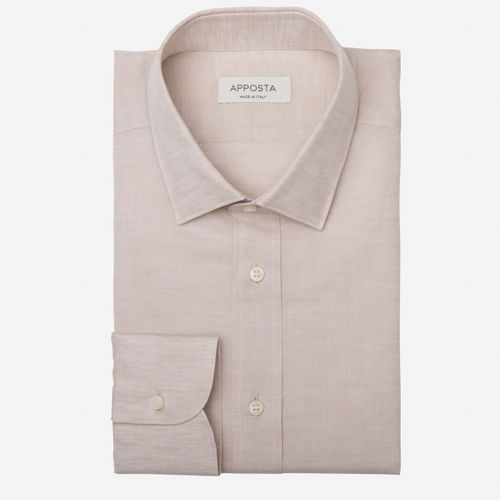 Hemd einfarbig beige baumwoll-leinen zefir, kragenform modernisierter spitzkragen mit kurzen spitzen