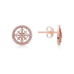 Argento Rose Gold Circle Snowflake Crystal Earrings - Rose Gold