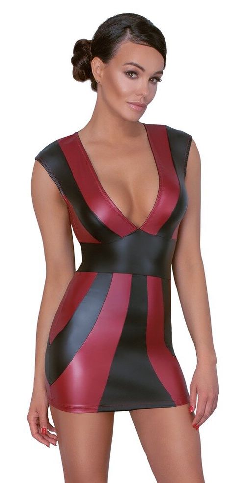 Wetlook-Kleid Schwarz/Rot