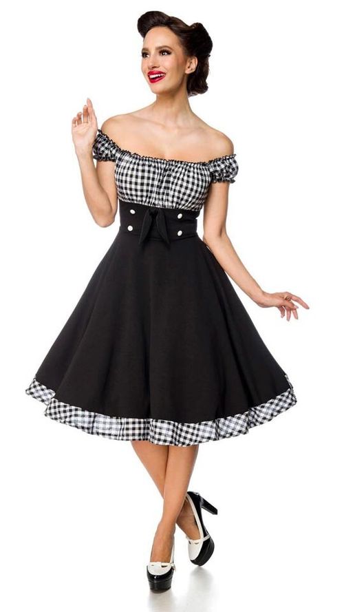 Schulterfreies Retrokleid mit...