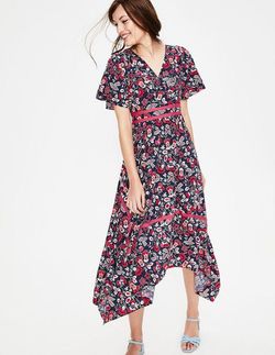 Holly Hanky Hem Midi Dress Navy Exotic Garden Women Boden, Navy Exotic Garden