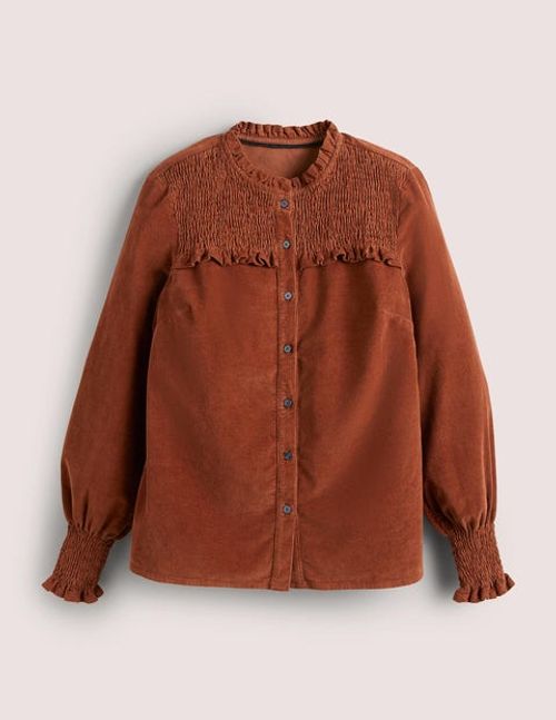 Smocked High Neck Shirt Brown...