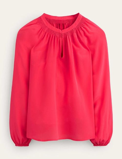 Gathered Neck Silk Blouse Red...