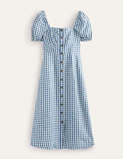 Square Neck Linen Midi Dress...