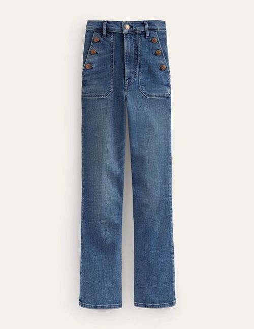 Button Detail Straight Jeans...