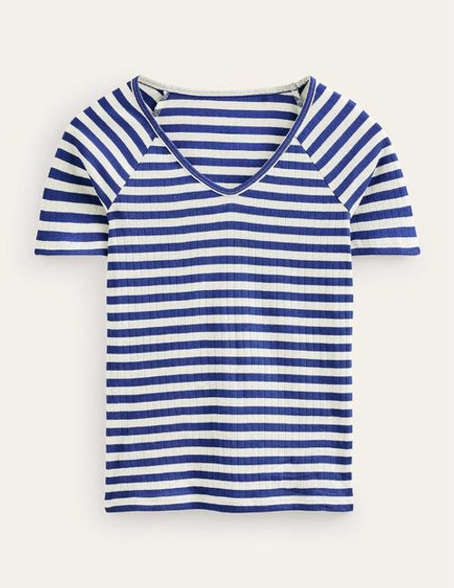 Anna Rib V-Neck T-Shirt Blue...