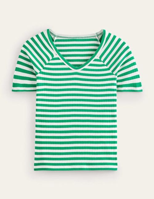 Anna Rib V-Neck T-Shirt Green...