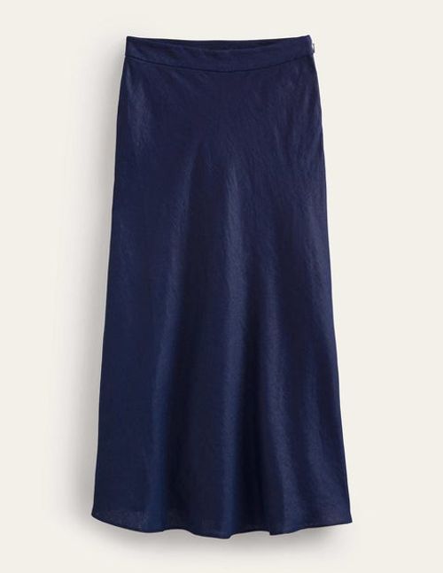 Bias Linen Midi Skirt Blue...