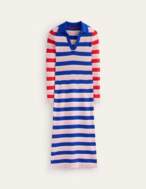 Collared Rib Dress Blue Women...