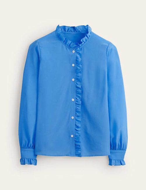 Ruffle Neck Silk Blouse Blue...