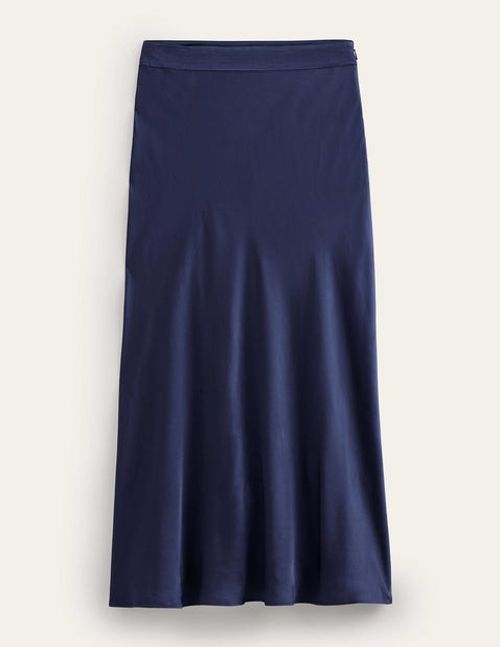 Bias Linen Midi Skirt Blue Women Boden, Navy, £36.00