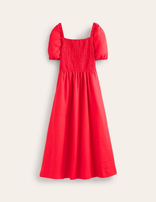 Sky Smocked Linen Midi Dress...