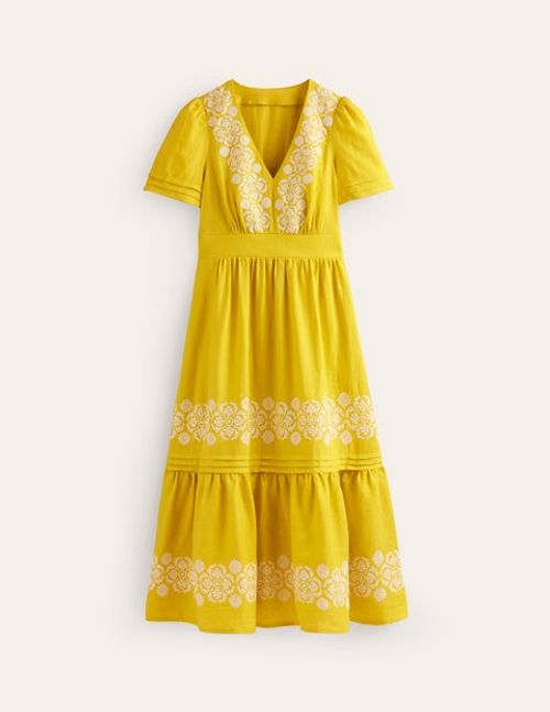 Eve Linen Midi Dress Yellow...