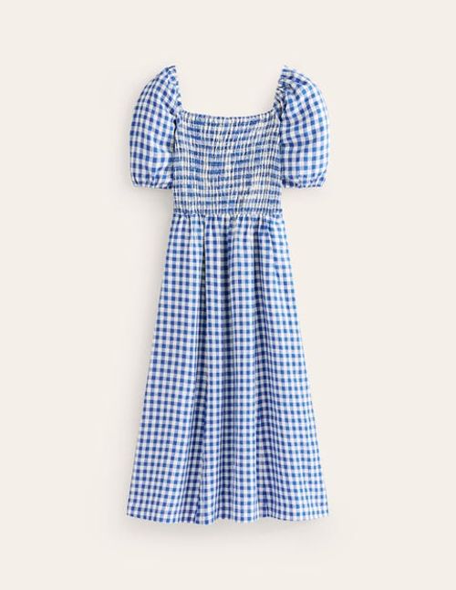 Sky Smocked Linen Midi Dress...