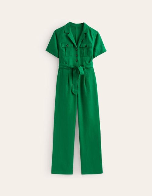 Belted Linen Jumpsuit Green...